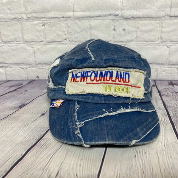 Distressed Hat Army Cap Women Adjustable Blue New FOUNDLAND The Rock Patch Work - Picture 5 of 10